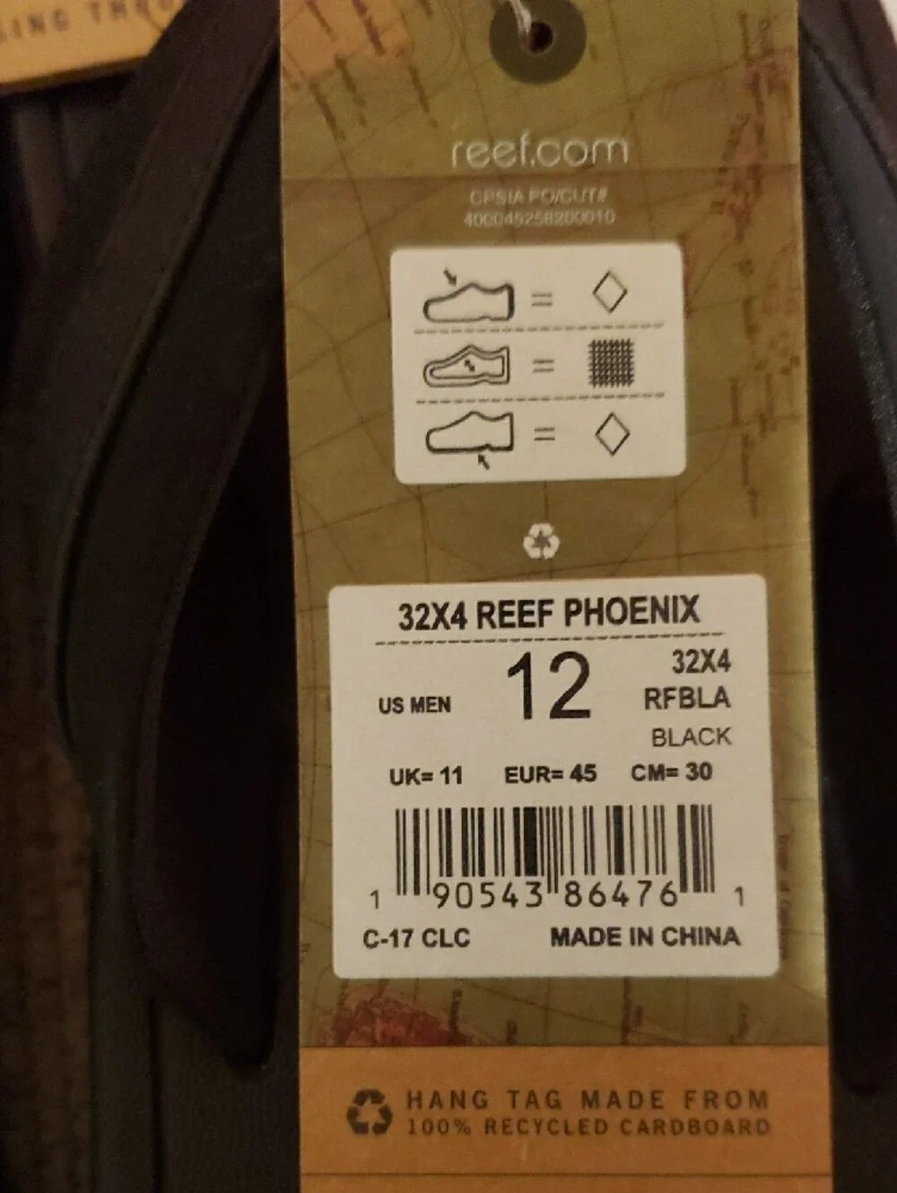 Reef Phoenix Men’s Black Flip-Flop Sandals - Cushioned Thong. NWT Sz 12